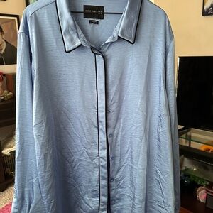 Wildfang Light Blue Empower Satin Long Sleeve Button Up - 3X